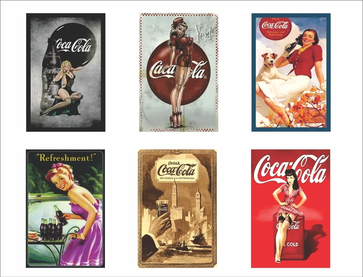 Kit 6 Placas Metálicas Coca-Cola Decoração Bar e Cozinha