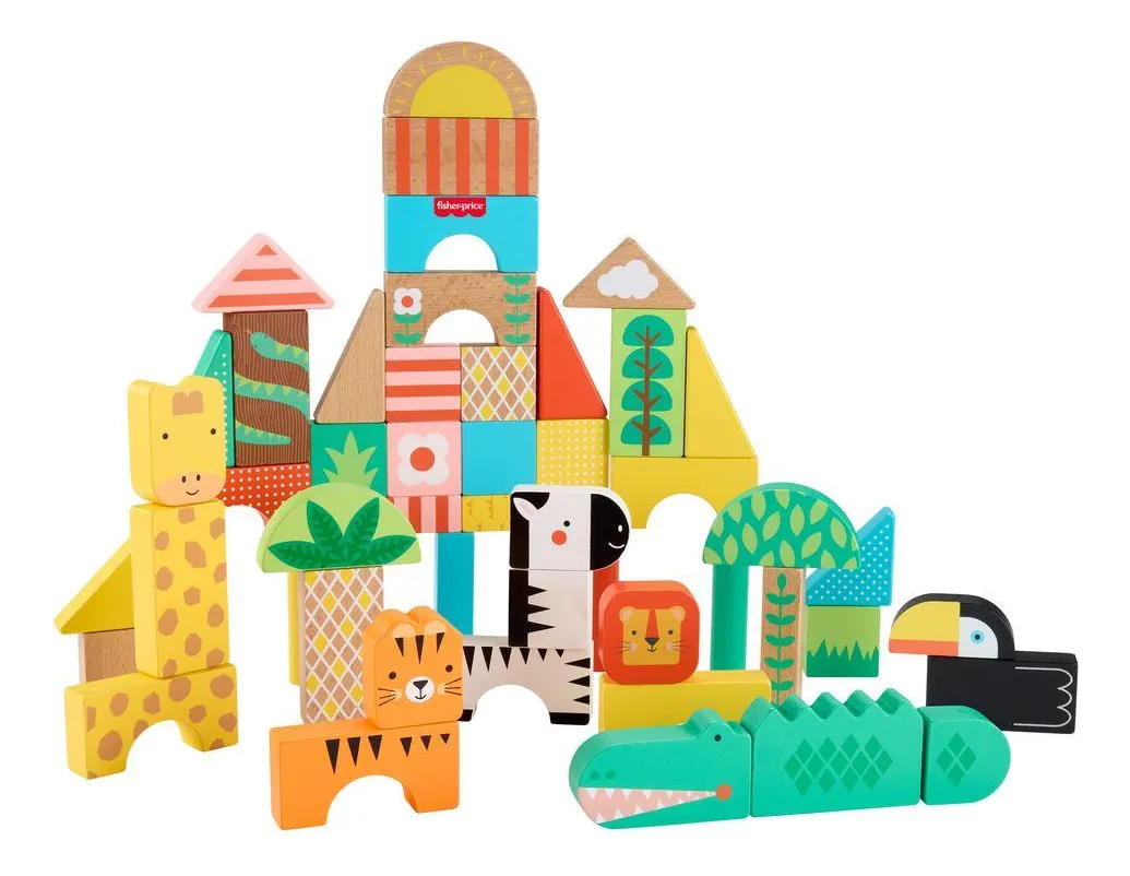Fisher-Price Animaizinhos da Selva de Madeira 50 blocos FSC