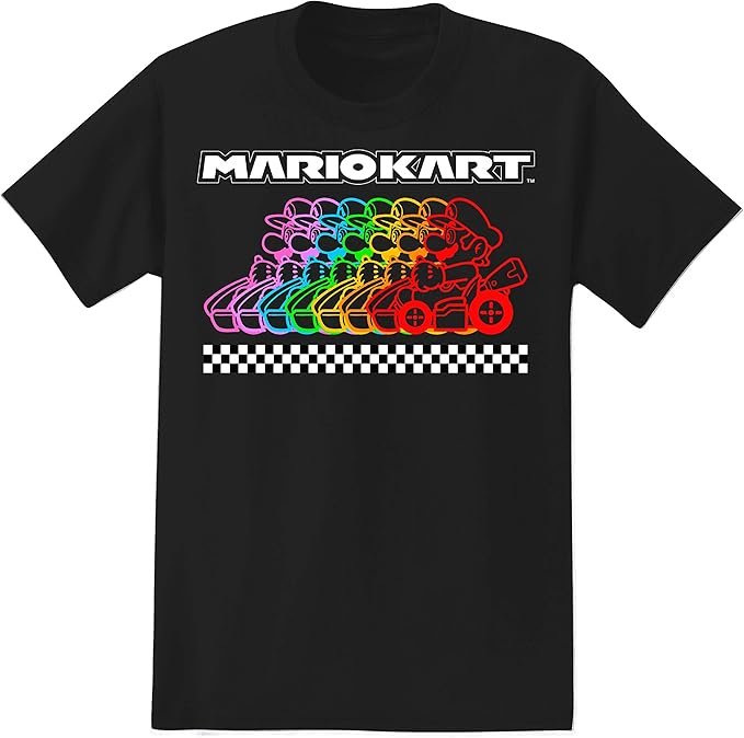 Camiseta Mario Kart Nintendo corrida silhueta colorida