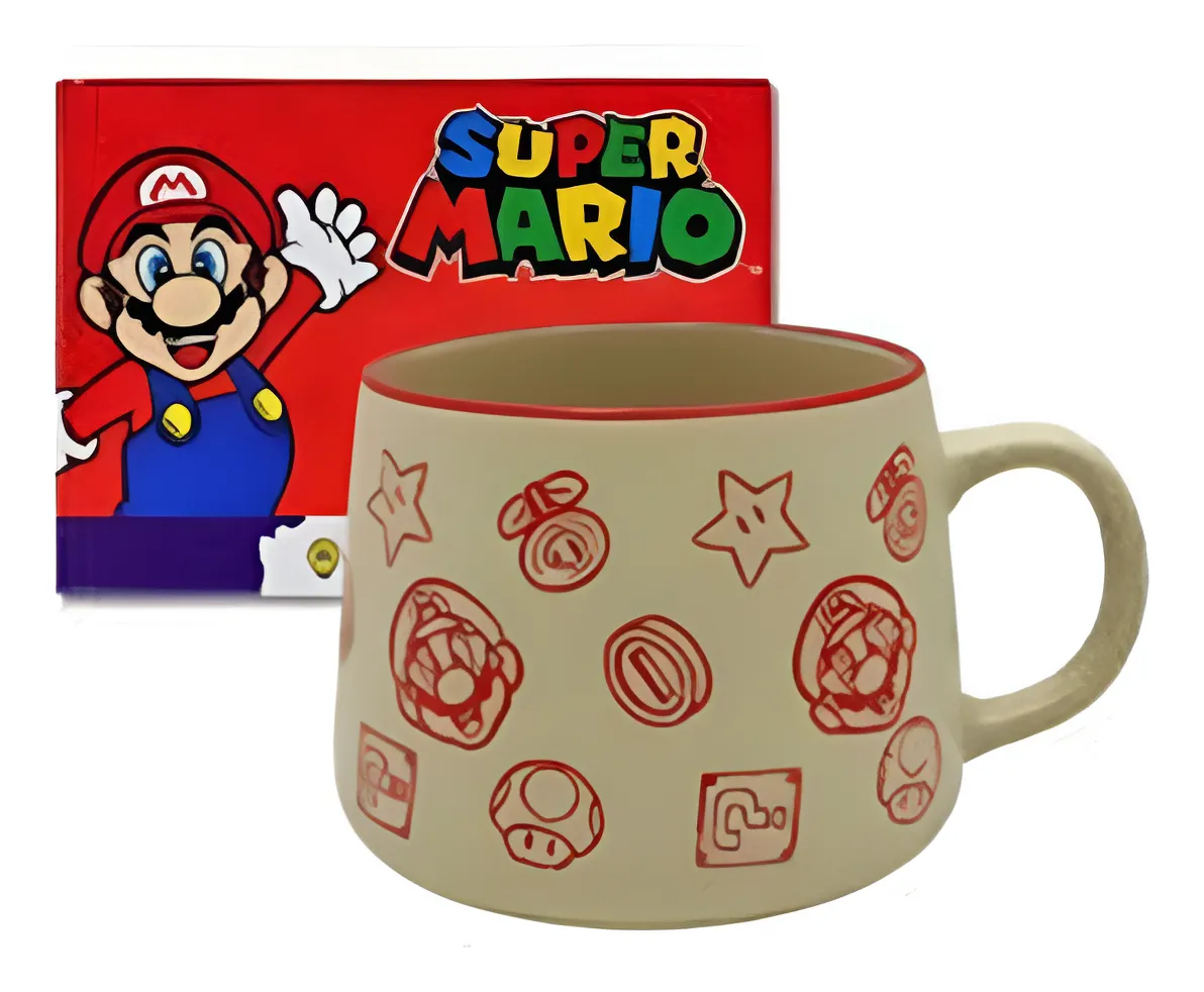 Caneca Super Mario Bros Cerâmica 500ml Nintendo resistente