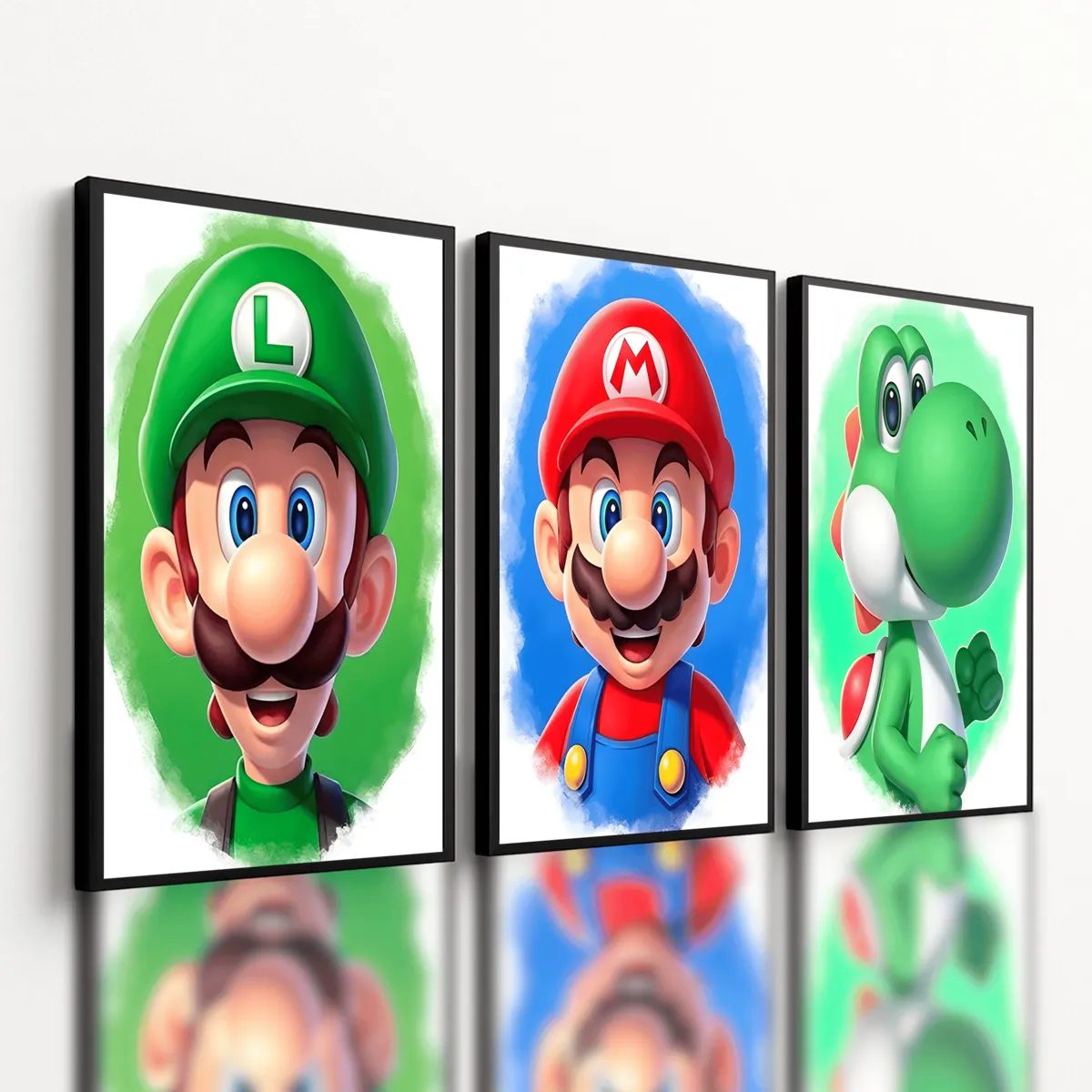 Quadro Decorativo Super Mario Kit 3 paineis 92x50cm com Moldura