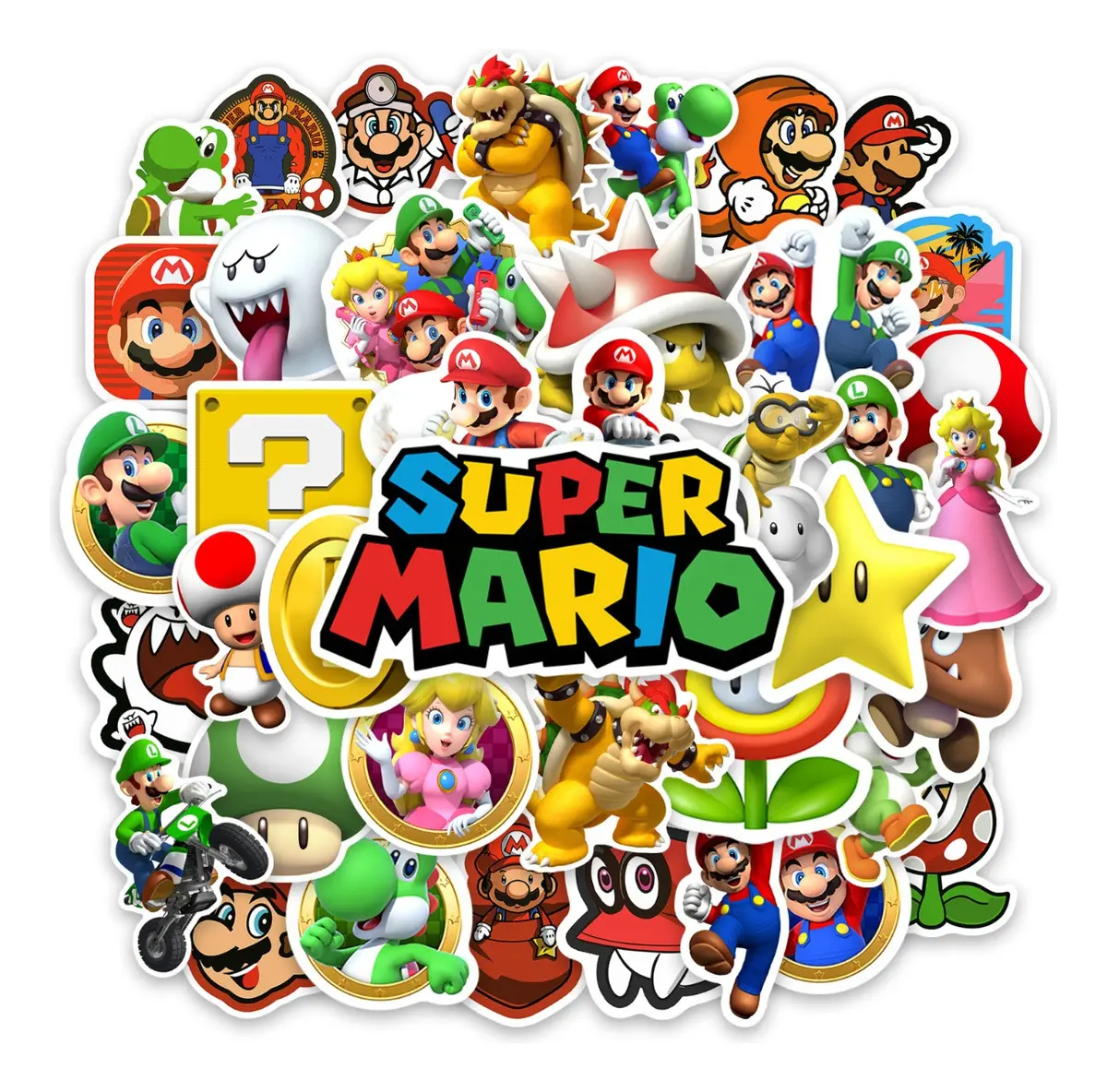 Pack 40 Adesivos Super Mario personagens power-ups notebook mochila