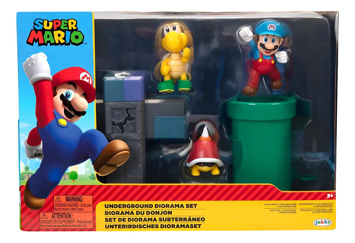 Diorama Super Mario Underground subterrâneo cano Koopa Troopa 3 bonecos