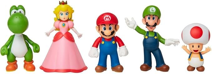 Pack Amigos do Super Mario 5 personagens Yoshi Peach Luigi Toad
