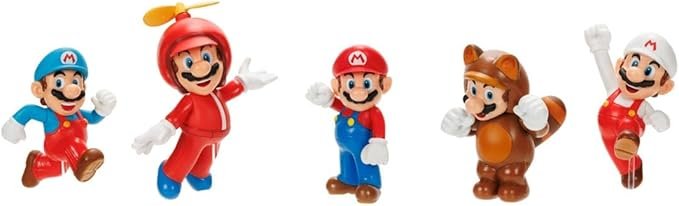 Pack 5 Figuras Super Mario Bros Fases poderes Gelo Hélice Tanuki Fogo