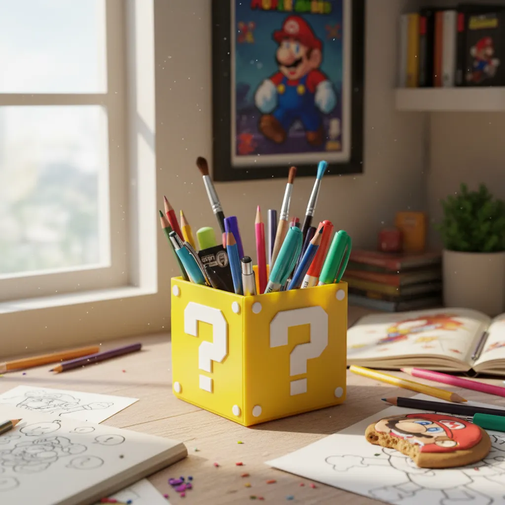 Porta Objetos Bloco Amarelo Interrogação Super Mario Bros mesa