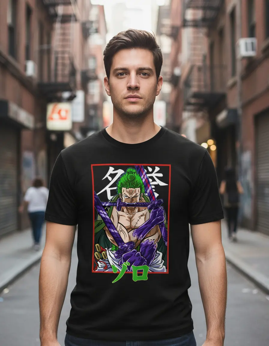 Camiseta One Piece Zoro Três Espadas Preta