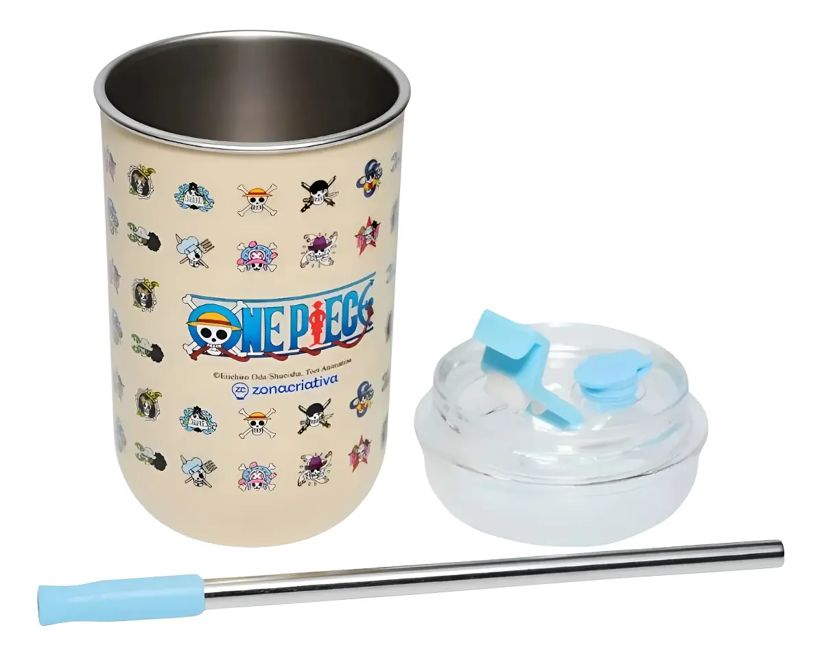 Copo com Canudo Temático One Piece 300ml