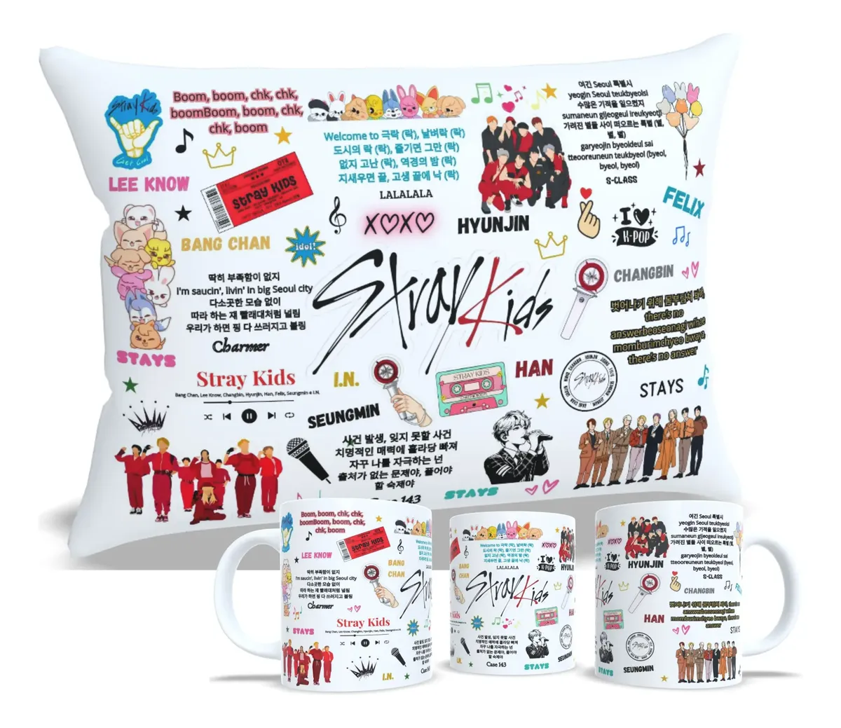 Almofada Stray Kids Kpop com caneca kit maratona