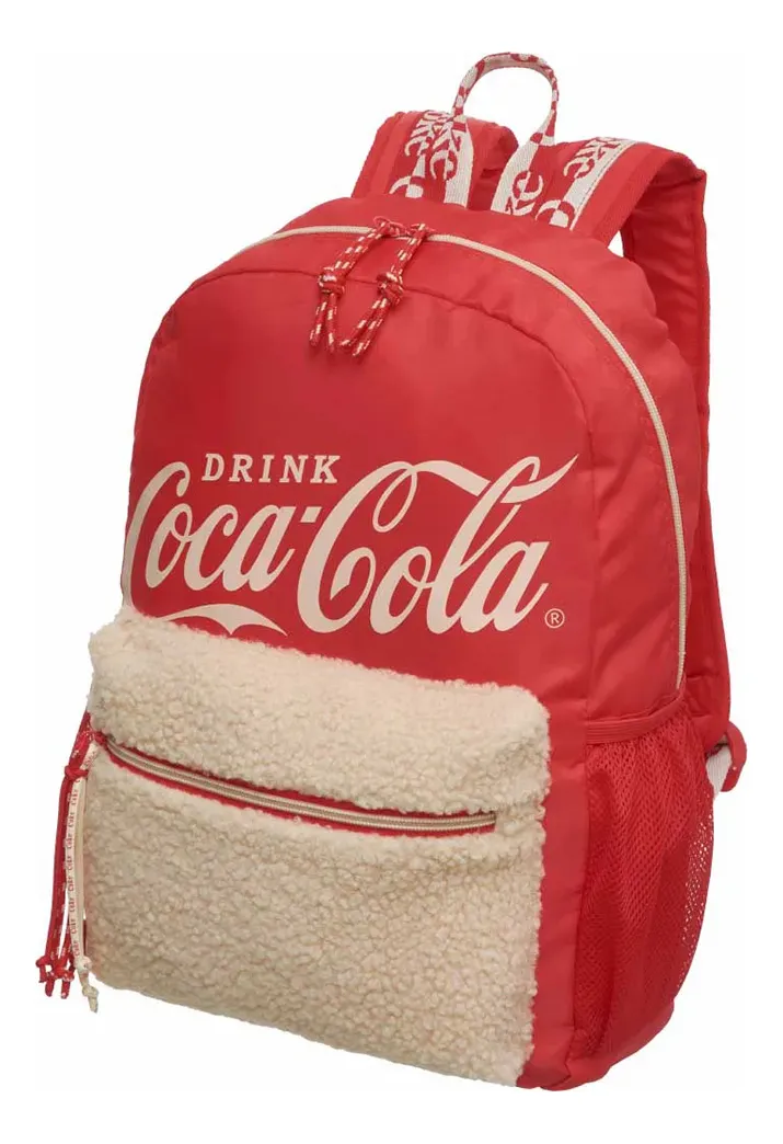 Mochila Costas Coca-Cola Cozy poliéster lã sintética alças COKE