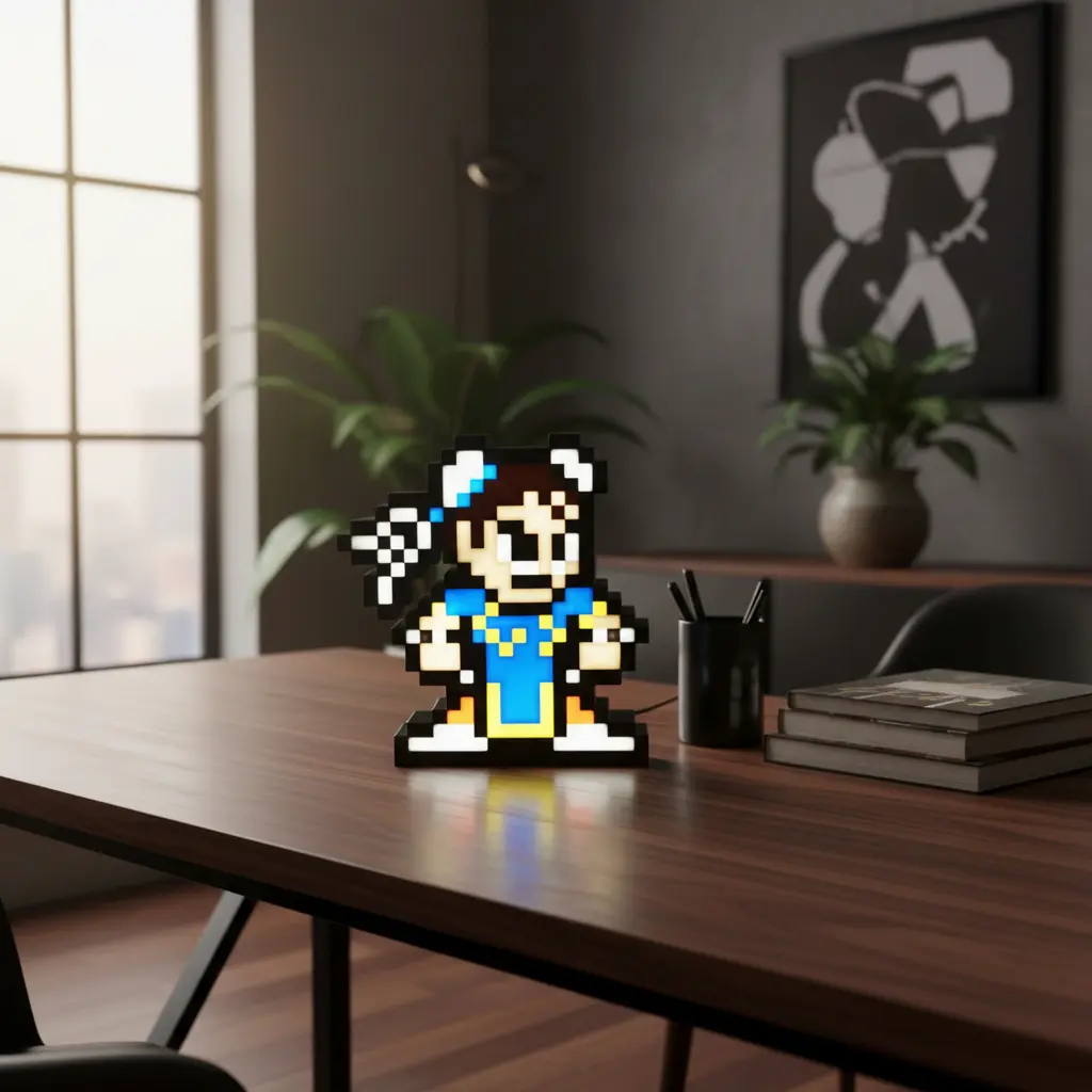 Luminária LED Chun-Li Street Fighter acrílico guerreira