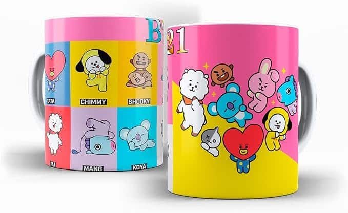 BT21 Caneca Branca K'Pop BTS Desenho Animado