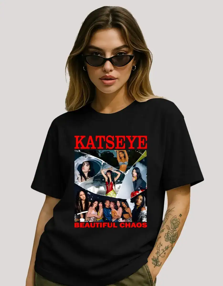 Camiseta Katseye Beautiful Chaos logo oficial fã kpop
