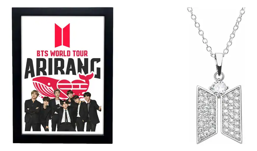 Kit Bts Quadro Poster Arirang + Colar Army Com Pingente Prateado