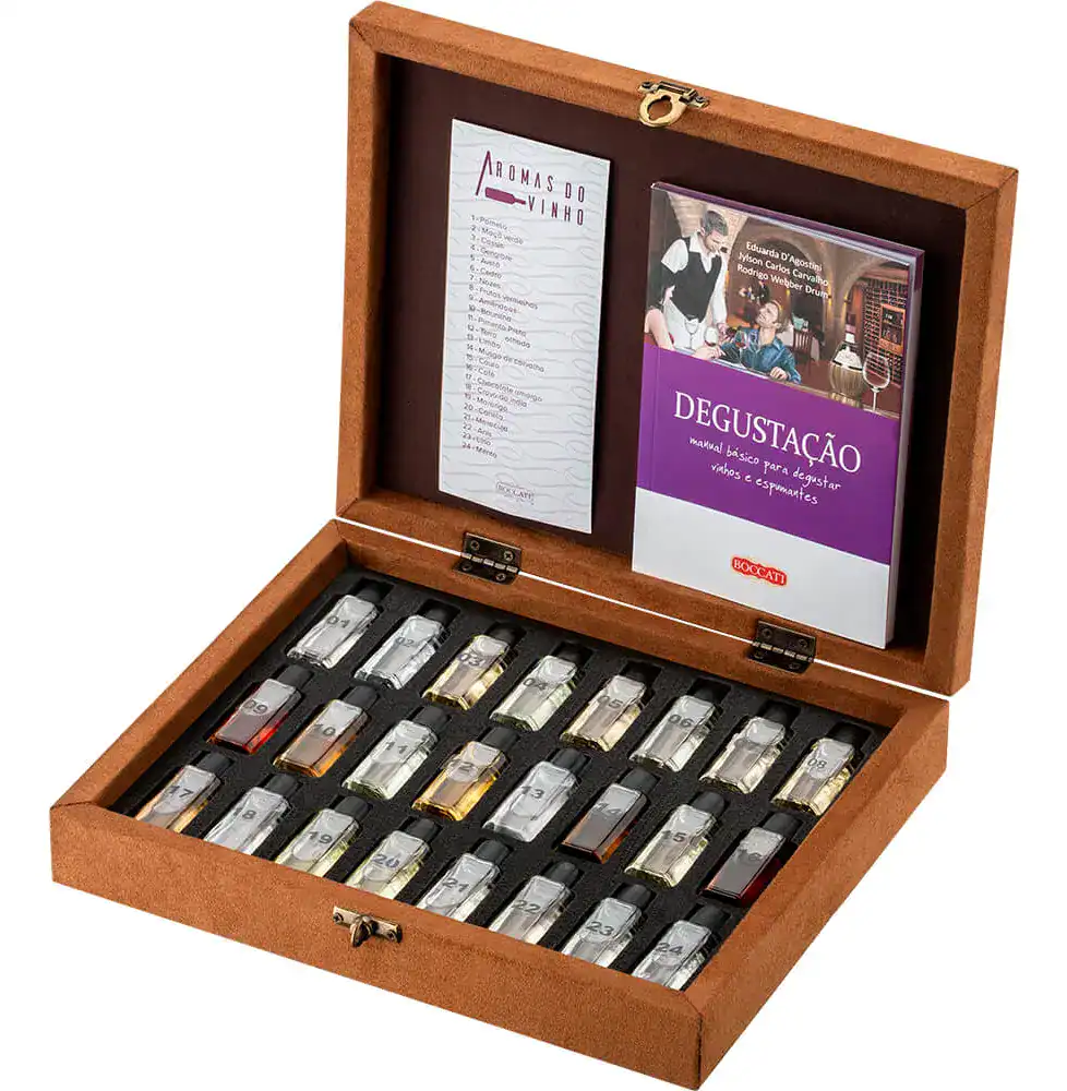 Kit Sensorial de Aromas do Vinho 24 frascos degustação