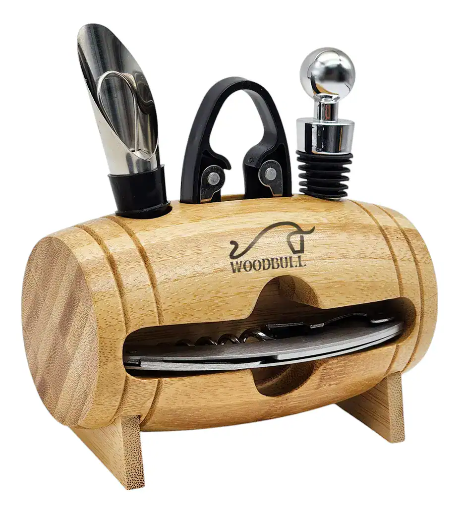Kit para Vinhos Suporte em Bambu 4 peças natural