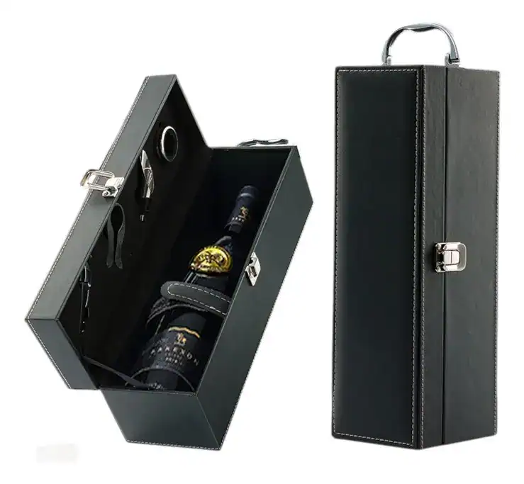 Maleta Porta Vinho Couro Preto 4 peças executiva luxo