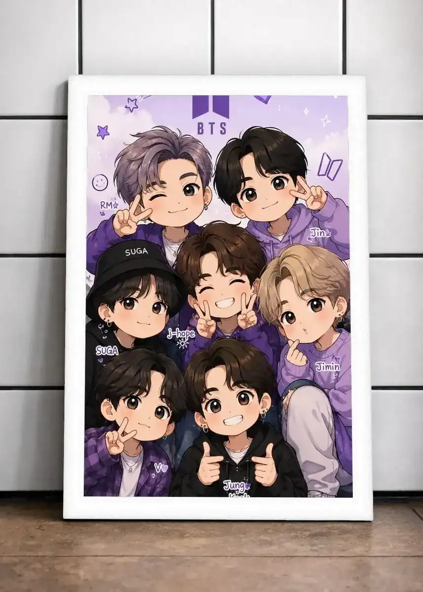 Quadro Bts Grupo Top C/ Vidro E Moldura Branca