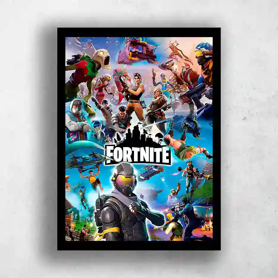 Quadro Decorativo Fortnite Personagens A3 com Moldura parede