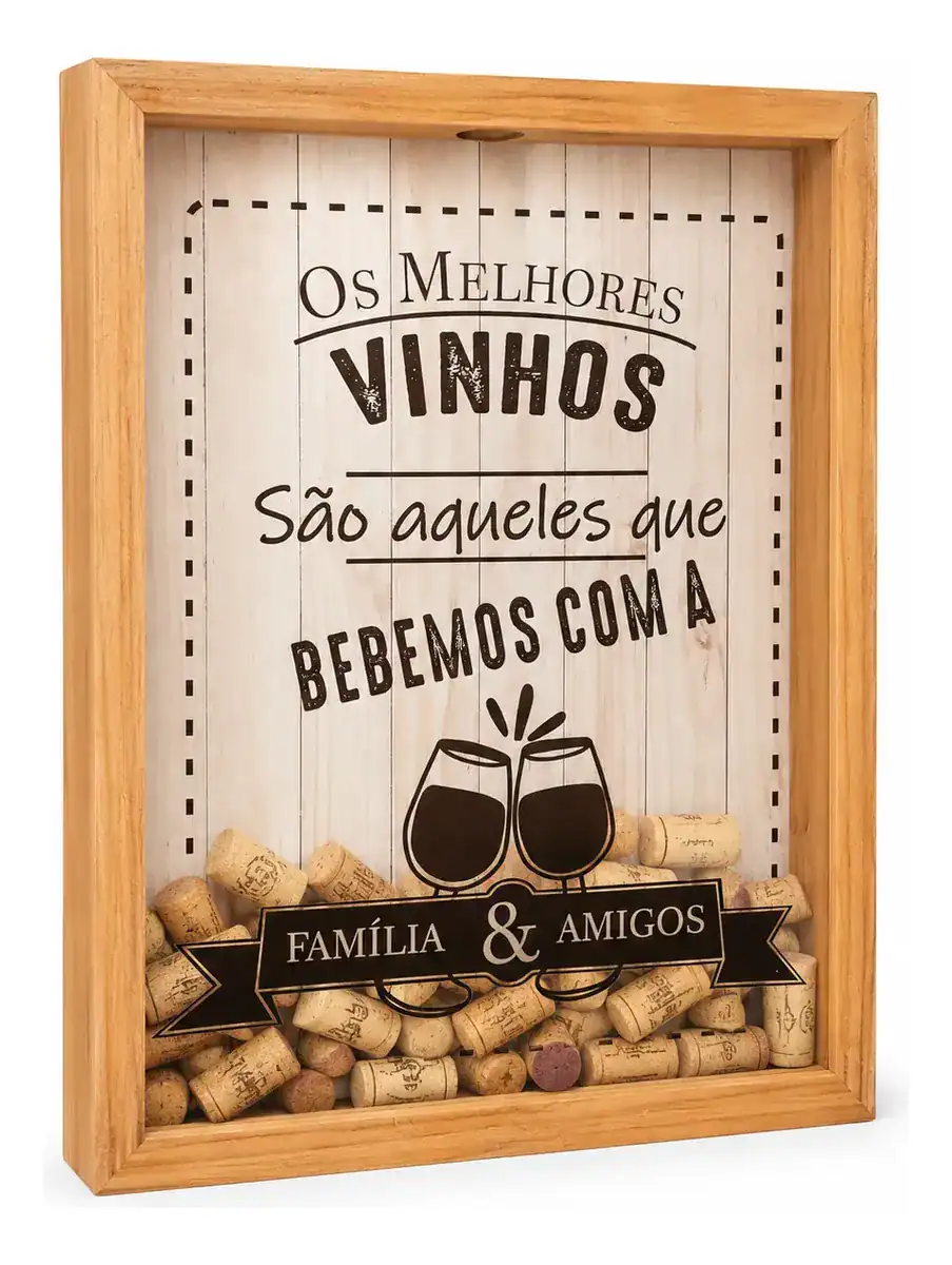Quadro Porta Rolhas Decorativo madeira vidro frontal
