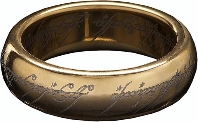 Weta Workshop - O Senhor dos Anéis - LOTR™ The One Ring™ (tungstênio banhado a ouro com runas élficas), tamanho 9