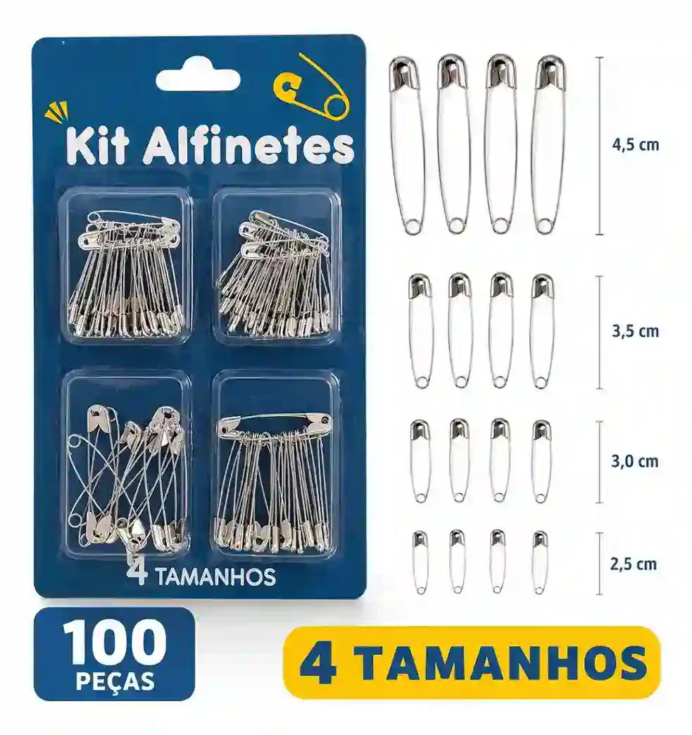 Alfinete de Segurança para Costura — 100 Peças em 4 Tamanhos