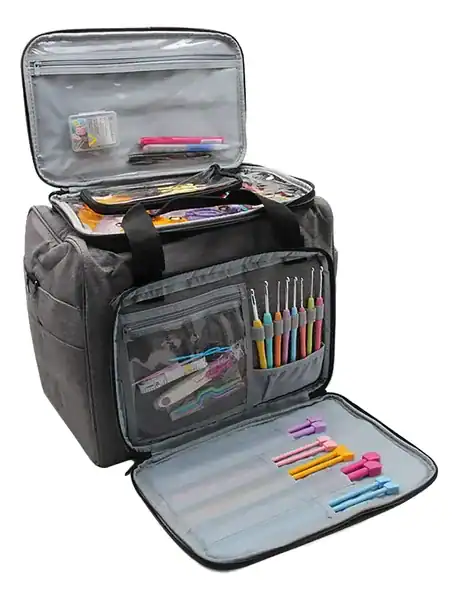 Bolsa Para Fios Grandes Crochê Cinza organizador portátil