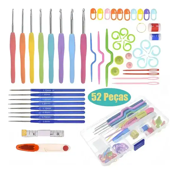 Conjunto Colorido Para Iniciantes em Crochê kit completo