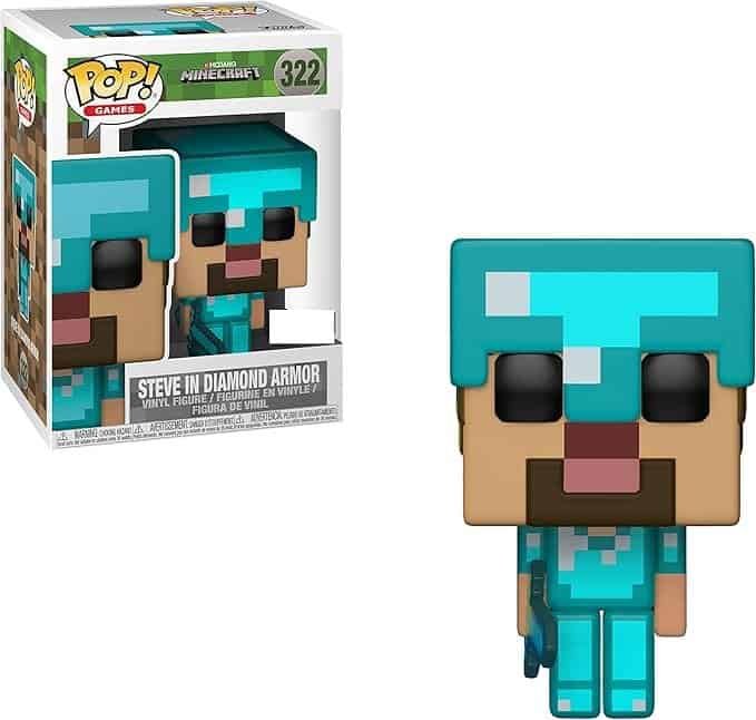 Funko Pop Steve com Armadura de Diamante Minecraft