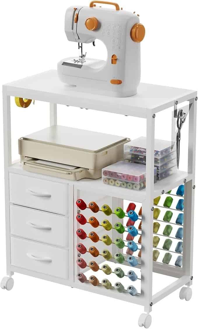 Mesa de Costura com 60 Carretéis de Linha e 3 Gavetas