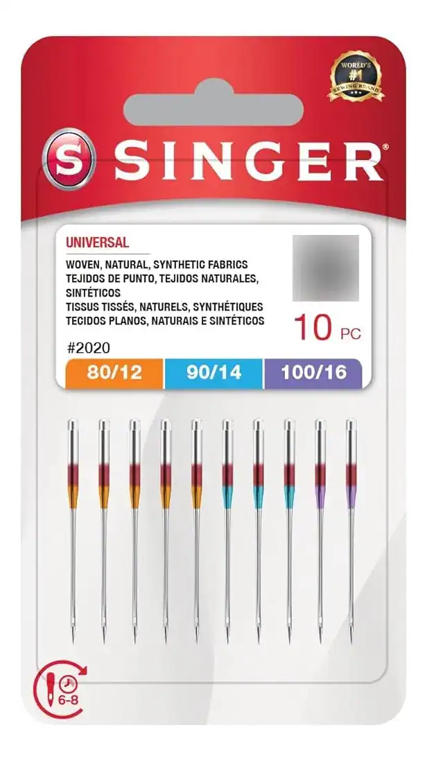 Pack 10 Agulhas Singer #2020 para Máquina de Costura — Tamanhos Sortidos