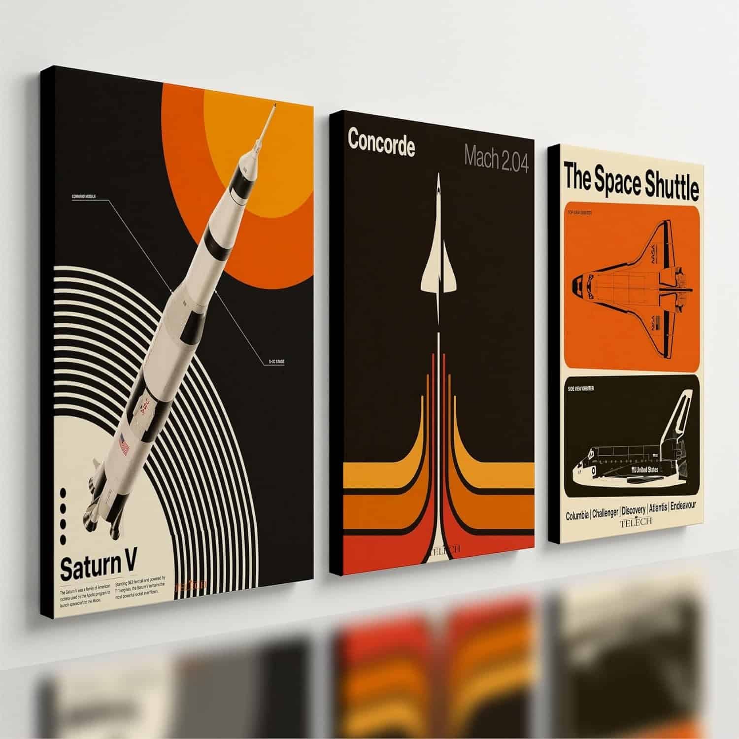 Quadro Decorativo Foguete Saturno Retro
