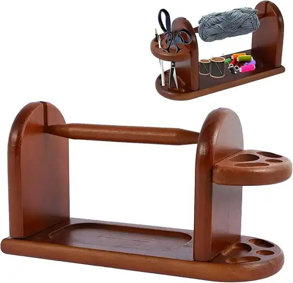 Suporte de fio de madeira crochê organizador giratório horizontal