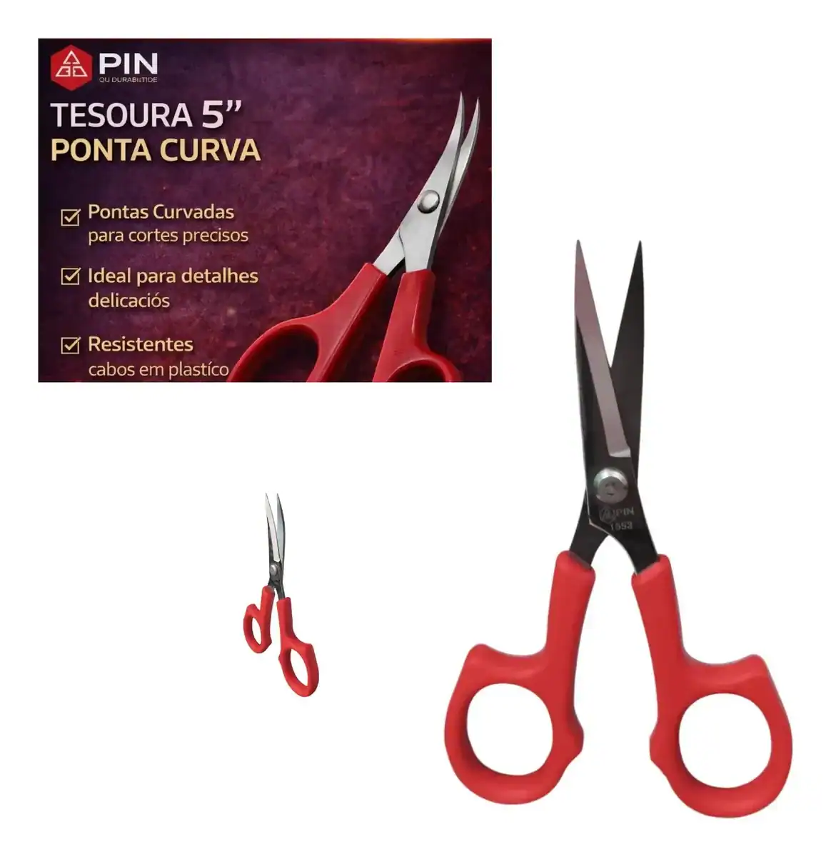 Tesoura Pin Ponta Curva — Inox para Bordado e Artesanato