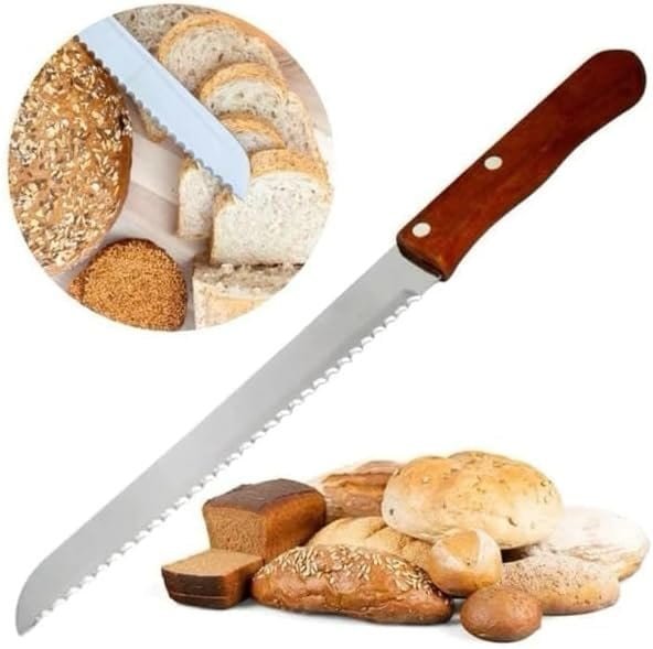 Faca serrilhada para pão cabo madeira premium artesanal 20cm lâmina