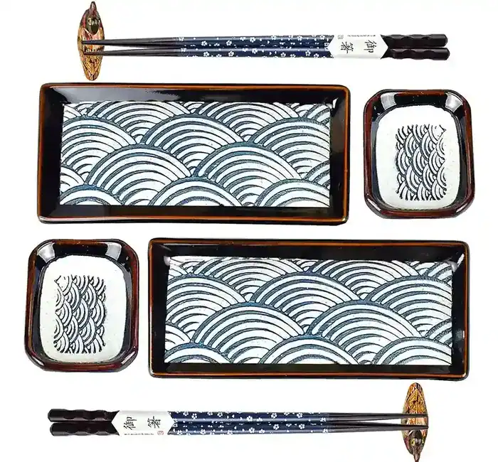 Artcome Conjunto de 10 peças de pratos de sushi de cerâmica estilo japonês