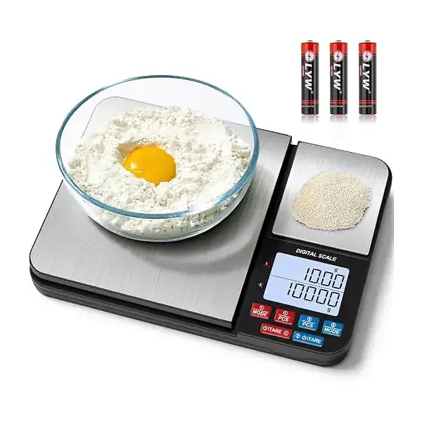 Balança digital com prato de pesagem duplo de aço inox recarregável