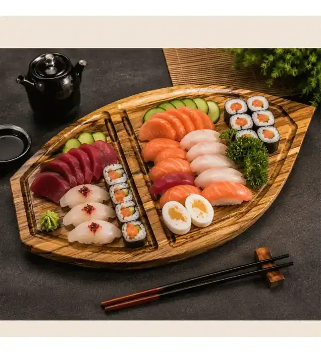 Barco Sushi Madeira Teca 49x27 Bandeja Japonesa Tábua Sushi