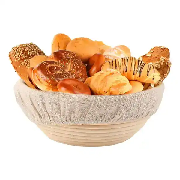 Cesto banneton redondo 23cm 25cm com forro linho para fermentação pão artesanal