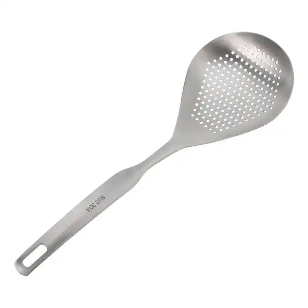 Colher com fenda de aço inox longa para escorrer líquidos de massas