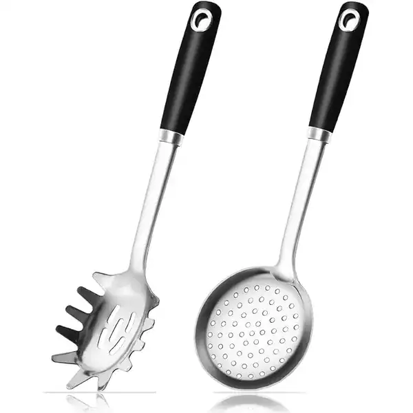 Colher de espaguete inox com dentes e colher com fendas para escorrer massas