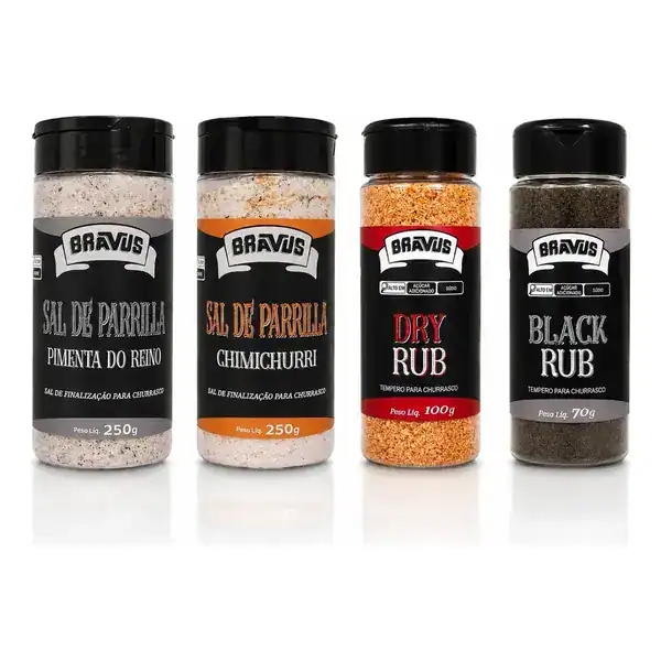 Combo de temperos premium para churrasco com sal de parrilla e dry rub