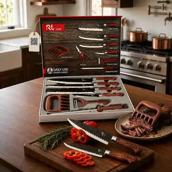 Conjunto de facas chef profissional 8 peças em inox para churrasco