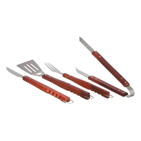 Conjunto para churrasco 4 peças com cabos longos em inox e madeira Mor
