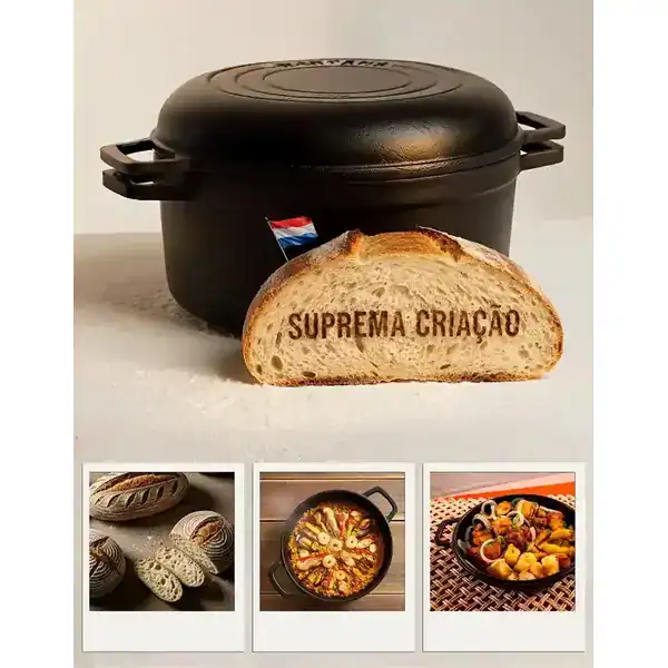 Dutch Oven Overmont 5QT ferro fundido pré-temperado com tampa frigideira
