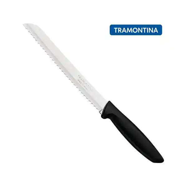Faca de pão Tramontina serrilhada longa com cabo preto e bainha