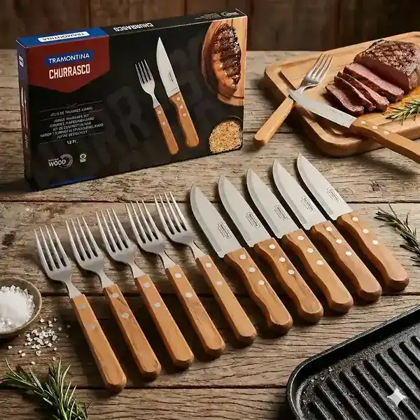 Faqueiro Tramontina de churrasco com 12 peças em inox
