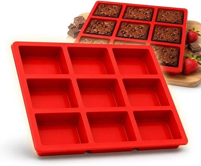 Forma de Silicone Retangular 9 Cavidades Antiaderente para Brownie
