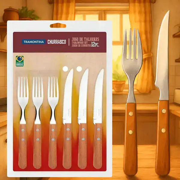 Jogo de talheres Tramontina para churrasco em aço inox