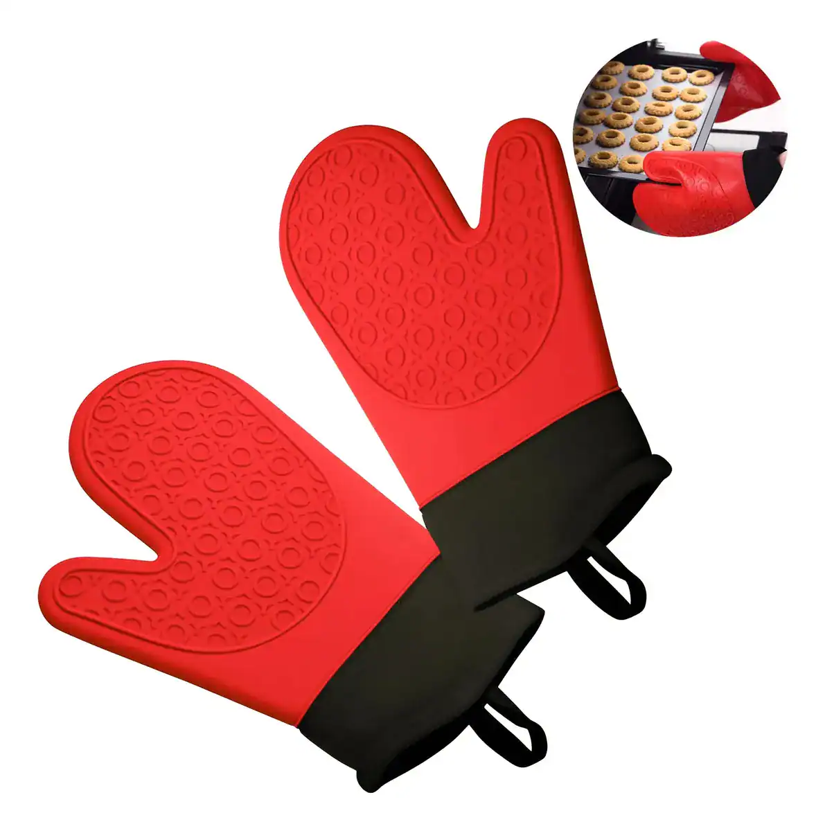 Kit 2 Luva Térmica Cozinha De Silicone Forradas De Forno 5 dedos